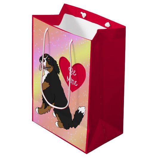 Bernese Mountain Dog Valentijnsdag Medium Cadeauzakje (Voorkant Gekanteld)