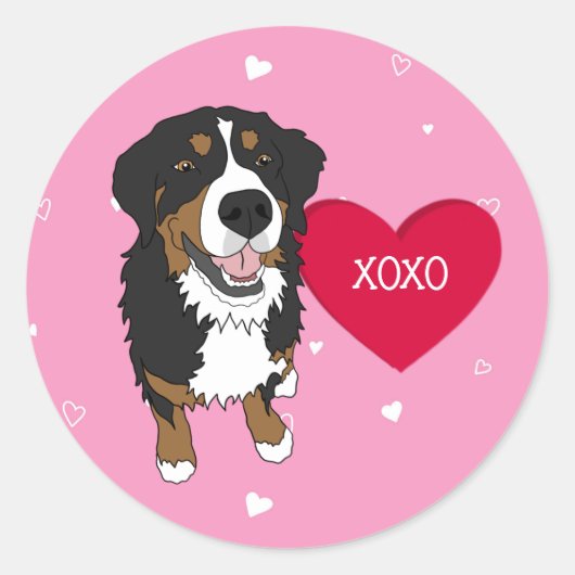 Bernese Mountain Dog Valentijnsdag Ronde Sticker (Voorkant)