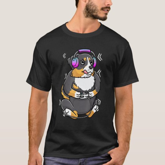 Bernese Mountain Dog Video Gamer Berner Sen T-shirt (Voorkant)