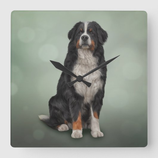 Bernese Mountain Dog Vierkante Klok (Voorkant)