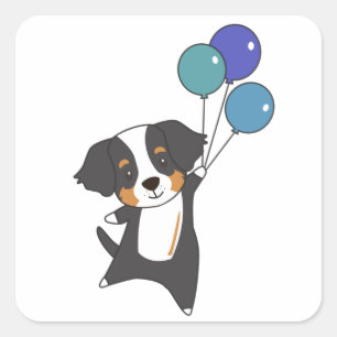 Bernese Mountain Dog vliegt met ballonnen. Vierkante Sticker