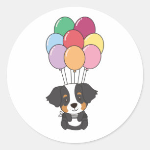 Bernese Mountain Dog vliegt met kleurrijke ballonn Ronde Sticker