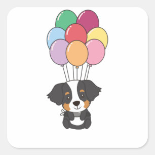 Bernese Mountain Dog vliegt met kleurrijke ballonn Vierkante Sticker