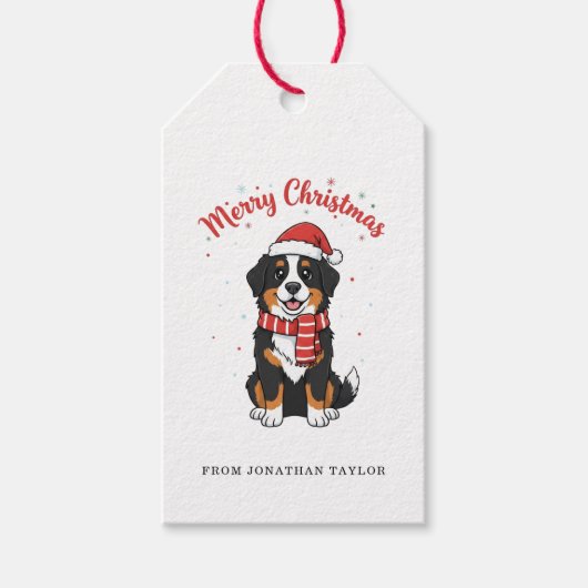 Bernese Mountain Dog Vrolijk Kerst Doodle  Cadeaulabel (Voorkant)