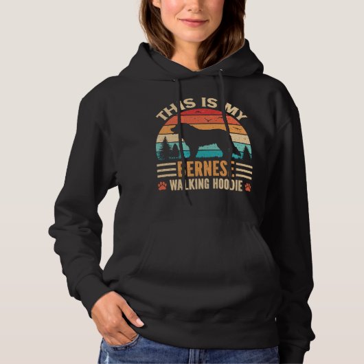 Bernese Mountain Dog Walking Retro Vintage Sunset Hoodie (Voorkant)