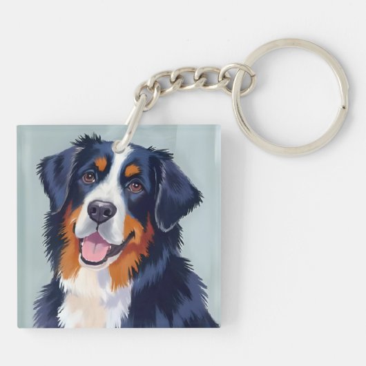 Bernese Mountain Dog | Watercolor Painting Sleutelhanger (Achterkant)