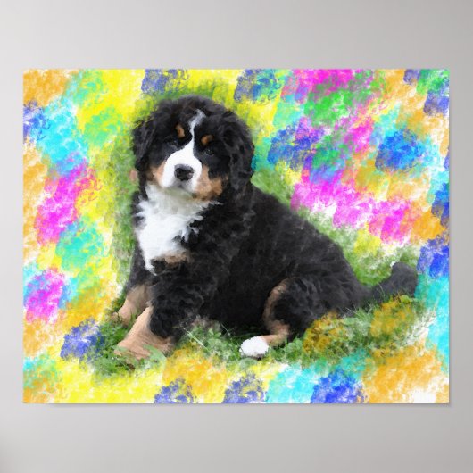 Bernese Mountain Dog Waterverf Art Painting Poster (Voorkant)