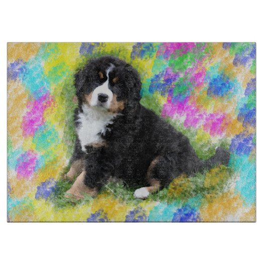 Bernese Mountain Dog Waterverf Art Painting Snijplank (Voorkant)