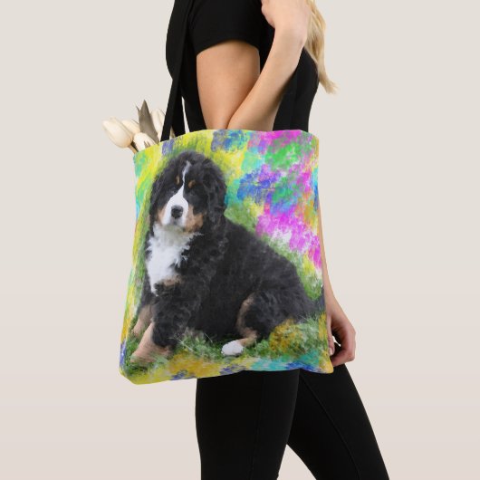 Bernese Mountain Dog Waterverf Art Painting Tote Bag (Dichtbij)