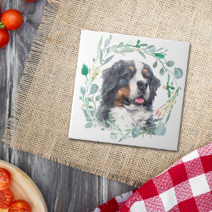 Bernese Mountain Dog Waterverf Wreath Tegeltje