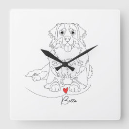 Bernese Mountain Dog with Heart Line Art Vierkante Klok