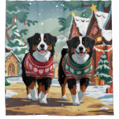 Bernese Mountain Dogs Christmas Snow Holiday Douchegordijn (Voorkant)