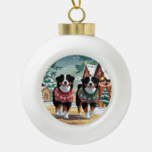 Bernese Mountain Dogs Christmas Snow Holiday Keramische Bal Ornament (Voorkant)