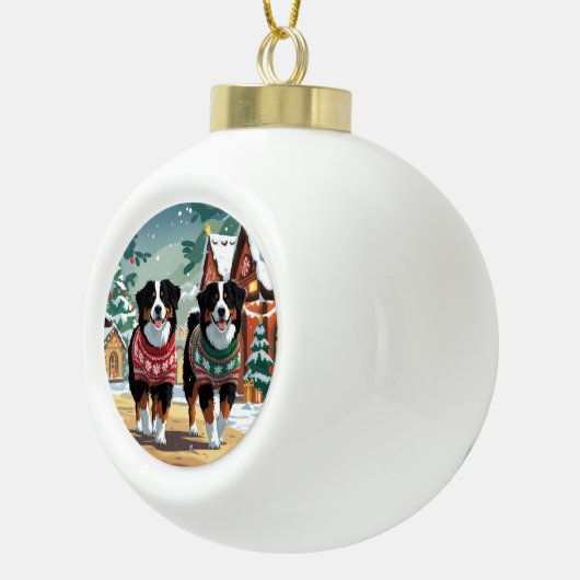 Bernese Mountain Dogs Christmas Snow Holiday Keramische Bal Ornament (Rechts)