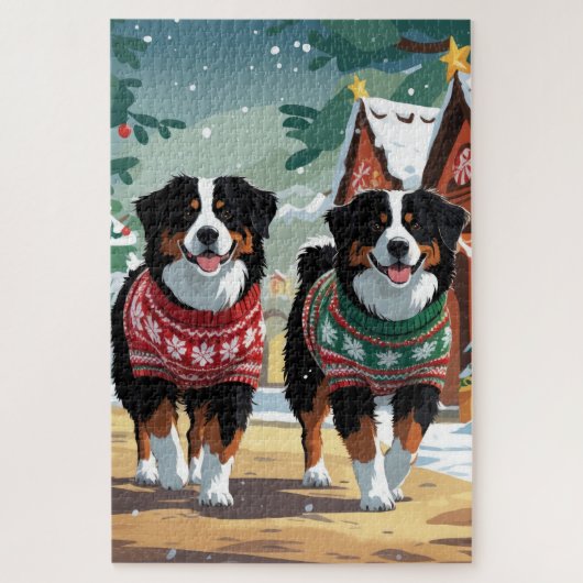 Bernese Mountain Dogs Christmas Snow Holiday Legpuzzel (Verticaal)