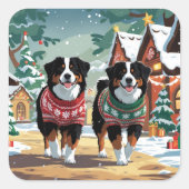 Bernese Mountain Dogs Christmas Snow Holiday Vierkante Sticker (Voorkant)