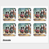 Bernese Mountain Dogs Christmas Snow Holiday Vierkante Sticker (Vel)