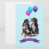 Bernese Mountain Dogs Happy Birthday Briefpapier (Voorkant / Achterkant)
