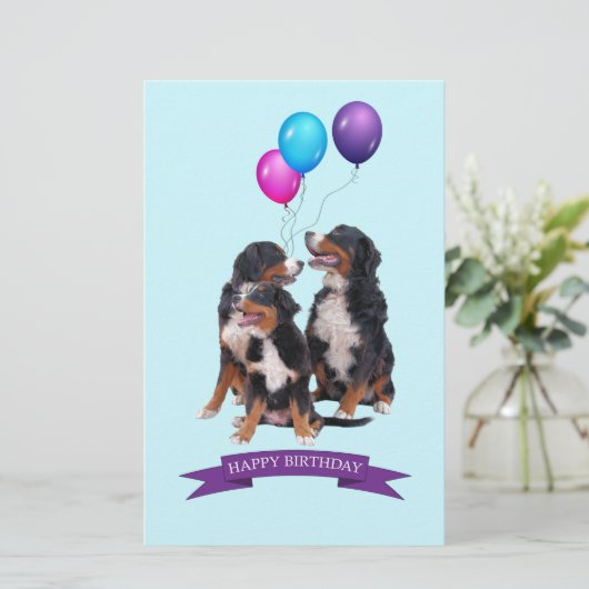 Bernese Mountain Dogs Happy Birthday Briefpapier (Staand voorkant)