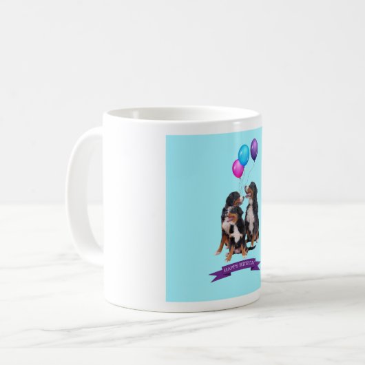 Bernese Mountain Dogs Happy Birthday Koffiemok (Voorkant links)