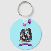 Bernese Mountain Dogs Happy Birthday Sleutelhanger (Voorkant)