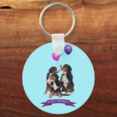 Bernese Mountain Dogs Happy Birthday Sleutelhanger (Voorkant)