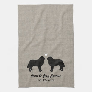 Bernese Mountain Dogs met hart en tekst Theedoek