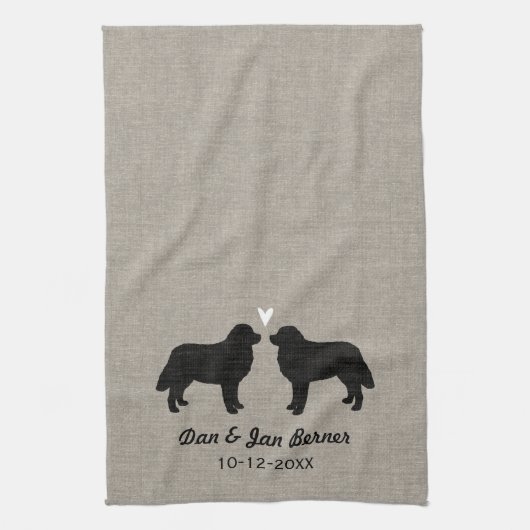 Bernese Mountain Dogs met hart en tekst Theedoek (Verticaal)