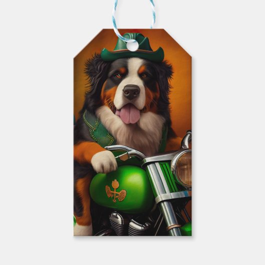 Bernese Mountain Driving Bike St. Patrick's Day Cadeaulabel (Voorkant)