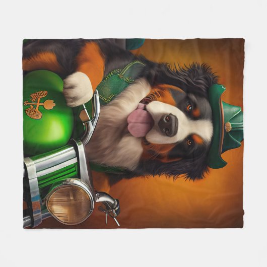 Bernese Mountain Driving Bike St. Patrick's Day Fleece Deken (Voorkant (Horizontaal))