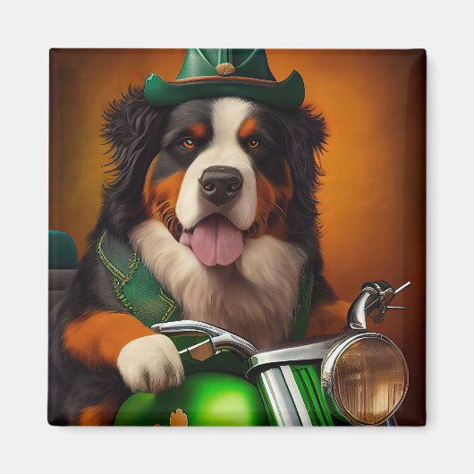 Bernese Mountain Driving Bike St. Patrick's Day Magneet (Voorkant)