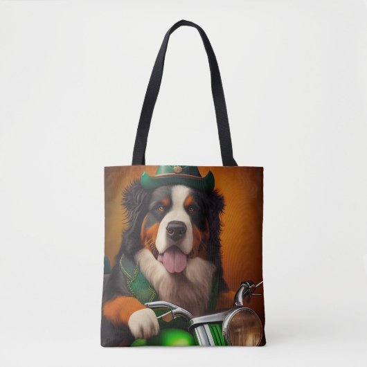 Bernese Mountain Driving Bike St. Patrick's Day Tote Bag (Voorkant)