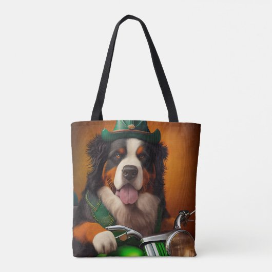 Bernese Mountain Driving Bike St. Patrick's Day Tote Bag (Achterkant)