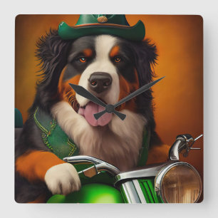 Bernese Mountain Driving Bike St. Patrick's Day Vierkante Klok
