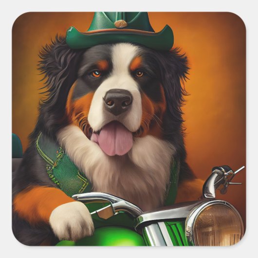 Bernese Mountain Driving Bike St. Patrick's Day Vierkante Sticker (Voorkant)