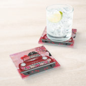 Bernese Mountain Driving Car met harten Valentijn Glazen Onderzetter (Schuin)