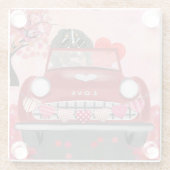 Bernese Mountain Driving Car met harten Valentijn Glazen Onderzetter (Achterkant)