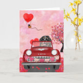 Bernese Mountain Driving Car met harten Valentijn Kaart (Gele Bloem)