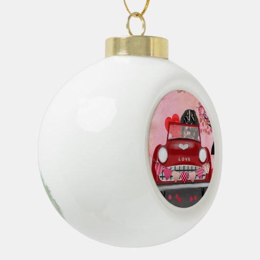 Bernese Mountain Driving Car met harten Valentijn Keramische Bal Ornament (Links)