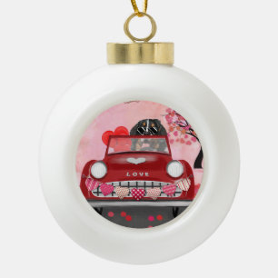 Bernese Mountain Driving Car met harten Valentijn Keramische Bal Ornament
