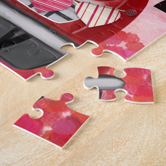 Bernese Mountain Driving Car met harten Valentijn Legpuzzel (Zijkant)