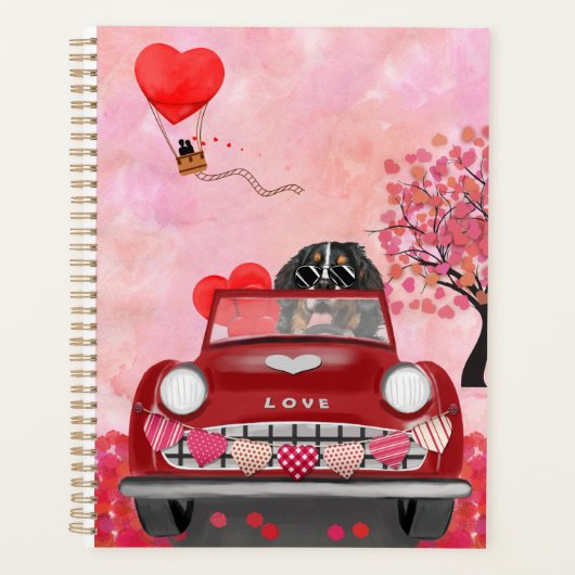 Bernese Mountain Driving Car met harten Valentijn Planner (Voorkant)