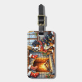 Bernese Mountain Fireplace with Christmas Lights Bagagelabel (Voorkant verticaal)