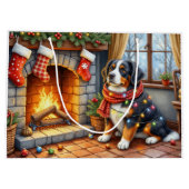 Bernese Mountain Fireplace with Christmas Lights Groot Cadeauzakje (Achterkant)