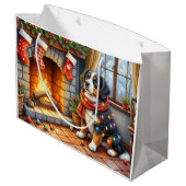Bernese Mountain Fireplace with Christmas Lights Groot Cadeauzakje (Achterkant Gekanteld)