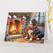 Bernese Mountain Fireplace with Christmas Lights Kaart (Gele Bloem)