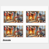 Bernese Mountain Fireplace with Christmas Lights Rechthoekige Sticker (Vel)