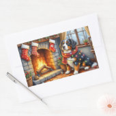 Bernese Mountain Fireplace with Christmas Lights Rechthoekige Sticker (Envelop)
