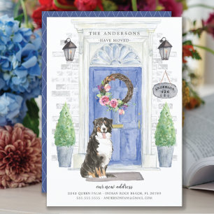 Bernese Mountain Front door Moving Announement Kaart