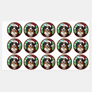 Bernese Mountain Glas in lood Kerst Labels